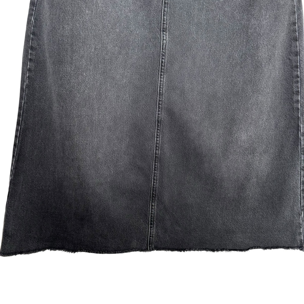 Free People WE THE FREE Black Denim Midi Skirt 8 Raw Hem Y2K Minimalist Grunge - Picture 4 of 14